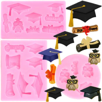 Graduation Silicone Mold Bachelor Cap Diploma Cupcake Topper Fondant Cake Decorating Tools Candy Chocolate Baking Accessories
