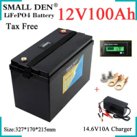 12V 100Ah Lifepo4 Rechargeable battery1200W motor High Power For Electric Boat Home inverter Solar EV RV UPS Toy car+10A Charger