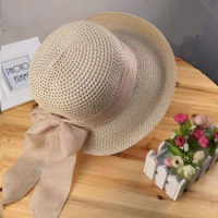 Women Fashion Straw Hat Female Vacation Summer Hat UV Protection Visor Beach Outing Sun Hat With Ribbon Foldable Sun Hat
