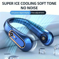 2024 New Top Selling Hanging Neck Fan Portable Cooler Mini Air Conditioner Wearable Neck Fan With 5 Gears and LED Display Screen