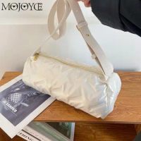 Women Pleated Shoulder Bags Solid Color Cylinder Pleated Satchel Bag Versatile Large Capacity Female Commuting Bag