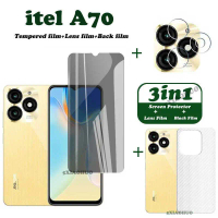 กระจกนิรภัยความเป็นส่วนตัวป้องกันสายลับ, ชุด 3in1, สำหรับ Itel A70, ตัวป้องกันหน้าจอ, ฟิล์มเลนส์, ฟิ