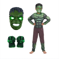 Child Hulk Muscle Costume Superhero Hulk Cosplay Muscle Costume Mask Fist Plush Gloves Child Boys Halloween Christmas Clothes