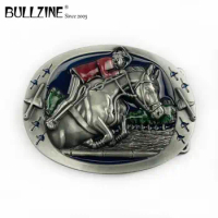 The Bullzine horse belt buckle with pewter finish FP-03580 suitable for 4cm width snap on belt