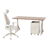 IDÅSEN/GRUPPSPEL 書桌，椅子/抽屜組, 棕色/米色, 160x80 公分