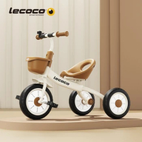 Lecoco Kids Tricycle Vintage 3-Wheel Bike Basket Adjustable Seat Non-Slip Tires Pedal Trike Balance Bike Gifts for Children