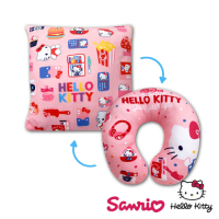 【百科良品】Hello Kitty 凱蒂貓 彩色繽紛 兩用型變型枕 U型頸枕 抱枕 靠枕 方型枕