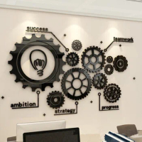 Industrial Style Gear Wall Sticker For Home Living Room Acrylic Office Culture Decor Decal Decorative Mirror Wallpaper Mural