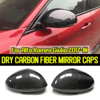 Full Dry Carbon Fiber Car Side Mirror Cover Add On Sticker Style RearView Mirror Caps Cover For Alfa Romeo Giulia Sedan 2017-IN
