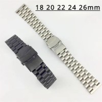 Watch Accessories Bracelet 3 Beads Stainless Steel Watch Strap For Seiko Double Safety Folding Buckle 18 20 22 24 26mm
