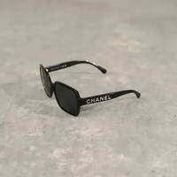 Kacamata CHANEL SQUARE ACETATE TEXT SILVER BLACK SUNGLASSES 100% ORIGINAL - OS