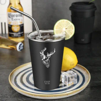 304 Stainless Steel Beer Cup Cup with Straw Coffee Mug Milk/Water/Tea Outdoor Picnic Metal Anti Fall Coffee Travel Mug Tumbler