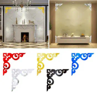 4Pcs Mirror Wall Corner Sticker Acrylic Cabinet Decals DIY Self Adhesive Background Wall Decal Simple Fashion Home Room Decor