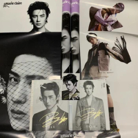 Wang Yibo's handwritten signature on the cover Marieclaire Jiaren Magazine double cover+signature photo+official poster set