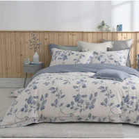 【MONTAGUT 夢特嬌】300織紗天絲棉床包組 雙人 藍海藤葉 (兩用被床包組、薄被套床包組)-薄被套床包組