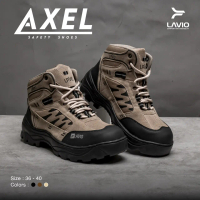 Sepatu Safety Boots Pria Tracking Bikers Ujung Besi Touring Lavio Axel Hitam Pergelangan kaki kerja 