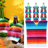 Mexican Party Serape Colorful Beer Poncho Decorations Margarita Party Decorations Multicolor Serapes for Bottles with Tassels