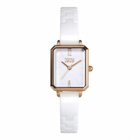 NATURALLY JOJO 優雅簡約方形都會陶瓷腕錶-JO96991-80R(白色x玫瑰金/20mm)