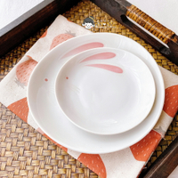 進口美濃燒陶瓷釉下彩可愛粉耳小白兔餐具盤子碗缽碟子