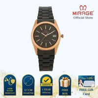 Mirage Jam Tangan Pria Analog TS 195 M Black Rose Gold Original Stainless Plat Hitam