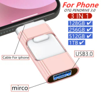 For iPhone 3in1Usb 3.0 Flash Drive for iPhone Photo memory stick 128GB 256GB 512GB 1TB mico For iphone6/7/8/X/11/12pro lightning