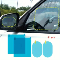 4pcs Car Rearview Mirror Protective Film Side Windows Sticker, Anti Fog Glare Rainproof Waterproof Mirror Film Clear Nano Coatin