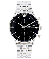 EMPORIO ARMANI 經典男性手錶(AR0389)-黑面x銀/42mm 正品 百貨實體店面