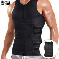 Men's Waist Trainer Sauna Vest Weight Loss Body Shaper Sweat Vest for Men with Double Belt and Zipper, Corset Plus Size