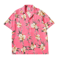 เสื้อฮาวายเชิ้ตแขนสั้นลายดอกเกาหลีรุ่นฮิตสีชมพู Premium Pink flowers Korea Hawaii Shirt Style คําแนะ