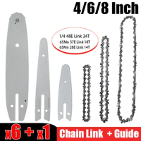 6Pcs 4Inch Mini Saw Chain 6Inch Chainsaw 8Inch Drive Link 1/4 48E Chainsaw+Guide/Blade/Replacement For Electric ChainSaw Tools