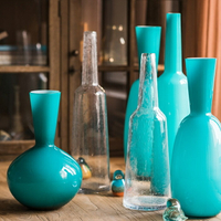 掬涵 空藍手工玻璃瓶藝術花器花瓶裝飾瓶插花工藝品天球瓶北