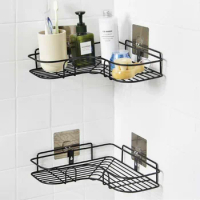 Bathroom Iron Shelf Rack Wall Mounted Triangular Corner Storage Shelves Shampoo Holder Drain Basket Organizer Bath Accessories
