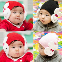 【HX036】shiny藍格子-兒童寶寶棉線兔子護耳帽