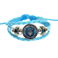 Classic Ukraine Beaded Bracelet for Men Ukraine Flag Trident Symbol Snap Button Bracelets Bangle Multilayer PU Leather Jewelry