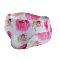 Men's Floral Printing Sexy Panties Bikini Breathable Ice Silk Briefs Comfortable Underwear Elastic Seamless Sissy Lingerie
