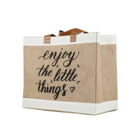 200pcs New-design Customized Logo Jute Handbags with Leather Handle, Durable Hessian Bags for Packing/Storage/Books