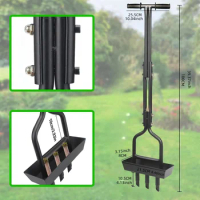 Lawn Aerator Coring Tool, Manual Aerator Lawn Tool with Soil Storage Basket 3 Core Tines Yard Aeration Tools For Most Grass Soil