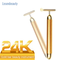 24k Gold Facial Slimming Face Beauty Bar Pulse Firming Facial Roller Massager Lift Skin Tightening Wrinkle Vibrating Tool