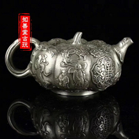 仿古 古玩收藏老銅茶壺黃銅鍍銀壺擺件 八仙南瓜壺 仿古銅器