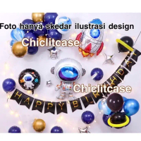 Set paket balon karakter dekorasi tema astronot roket LED