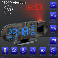 LED Projection Digital Alarm Clocks For Bedroom,Digital Projection Alarm Clock,Electronic Alarm Clock With Timer FM Radio Clock
