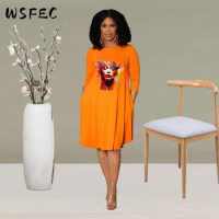WSFEC S-2XL Dresses for Women 2023 Summer Seven Sleeve Solid Casual Loose Midi Dress Female Outfits Dropshipping Wholesale