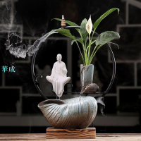 中式桌面陶瓷招財風水流水噴泉加溼器家用客廳辦公室循環水擺件小3