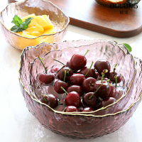 金邊錘紋玻璃碗水果盤蔬菜沙拉碗盤北歐風家用創意網紅輕奢甜品碗