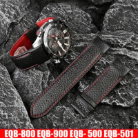 Leather Watch Strap 22mm for Casio watch EDIFICE EQB-800BL 900 501 500 Red Bull Racing Curved Interface Bracelet black red Strap
