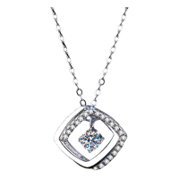 Loket Perak S925 Sterling, X73, Bertatah Mikro, Cincin Segi Empat Geometrik, Kalung Berlian Warna D 
