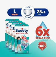 [4 pcs] Sweety Max Protection L 28 - Sweety Silver Upgrade Popok Celana Baby Diapers