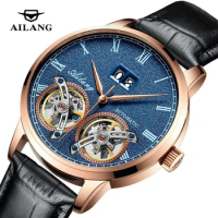AILANG Brand Original Luxury Men Watch Fashion Double Flywheel Automatic Mechanical Watch Calendar Display Luminous Waterproof