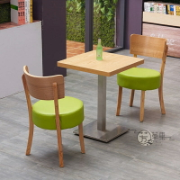簡約小食甜品奶茶店桌椅組合 茶館餐廳實木長方形桌子 4人2人單桌圓凳子