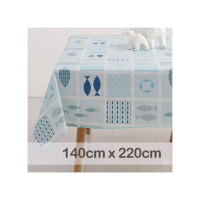 【CasaBella 美麗家居】防水桌巾 藍魚方格 140x220cm(防水 防油 PVC 桌巾 桌布 野餐桌巾)